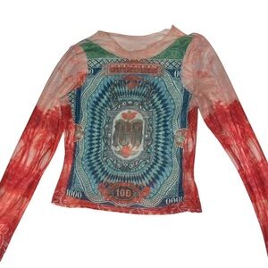 Colorful  mesh Graphic Print Top